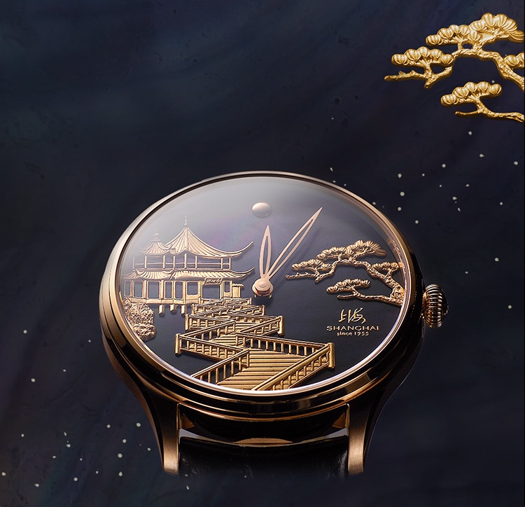 商品[国内直发] SHANGHAI WATCH|复兴 · 九曲映月 金雕腕表,价格¥17102,第19张图片详细描述