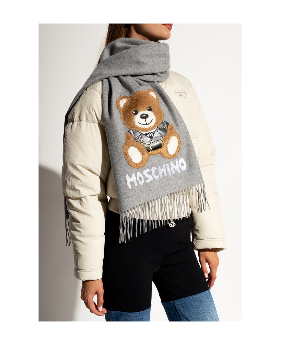 商品[国内直发] Moschino|MOSCHINO围巾新款莫斯奇诺女士绒边泰迪熊logo款羊毛围巾纯色围巾米白色礼物送女友生日节日礼物30033M2781 002,价格¥938,第3张图片详细描述