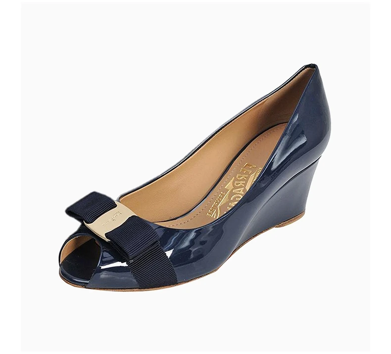 商品Salvatore Ferragamo|SALVATORE FERRAGAMO 深蓝色女士坡跟鞋 0539742,价格¥2774,第6张图片详细描述