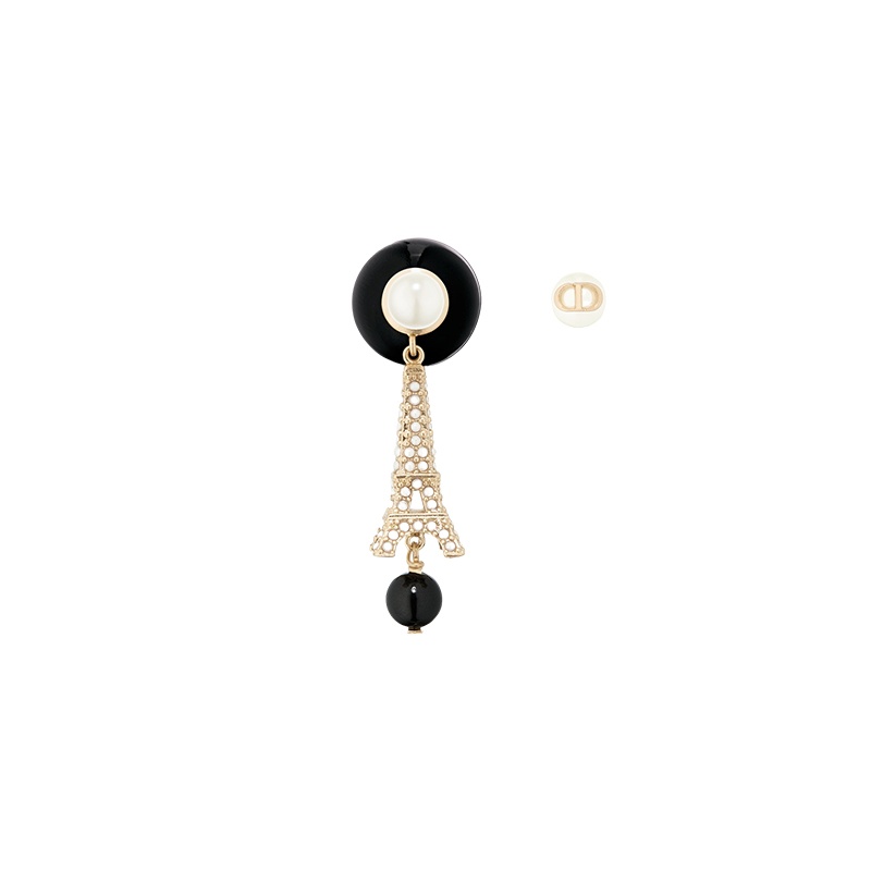 商品Dior|迪奥 23新款 TRIBALES女士金色饰面白色/黑色树脂珠饰铁塔吊饰耳环 E2833WOMRS_D307,价格¥3589,第2张图片详细描述
