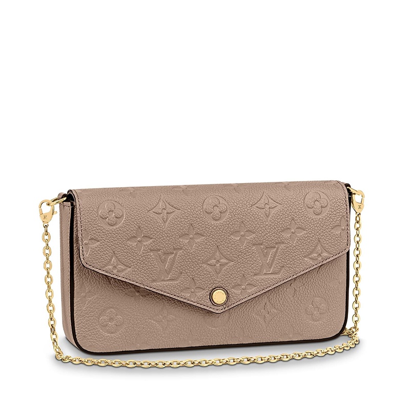 商品Louis Vuitton|预售十天 Louis Vuitton/路易威登 Félicie系列 女士斑鸠色粒面徽标印花牛皮按扣翻盖链条单肩手拿包M68697,价格¥10879,第2张图片详细描述