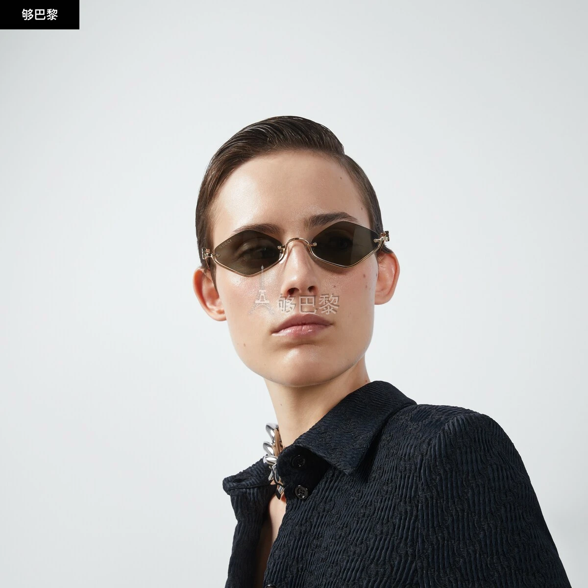 商品Gucci|【预售】 古驰 24秋冬 女士 太阳眼镜 几何造型镜框太阳眼镜 778093 I3330 8012,价格¥4374,第3张图片详细描述