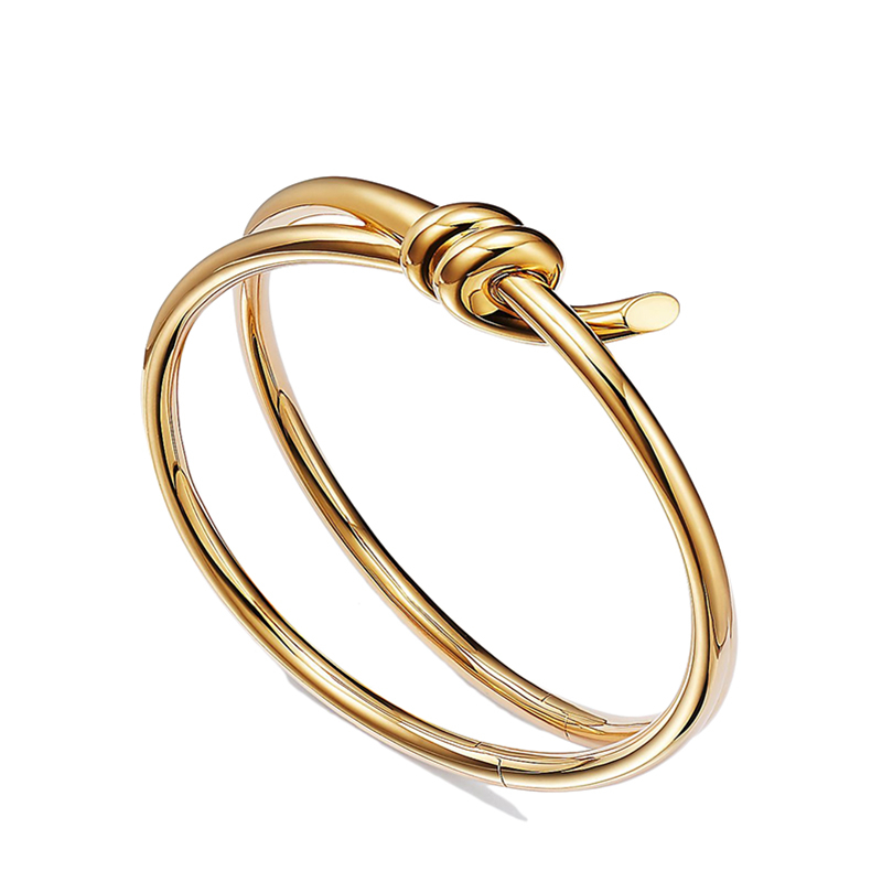 商品Tiffany & Co.|  Tiffany & Co./蒂芙尼 22春夏新款 Knot系列 18K金 黄金色 绳结双行铰链手镯GRP11998,价格¥74340,第4张图片详细描述