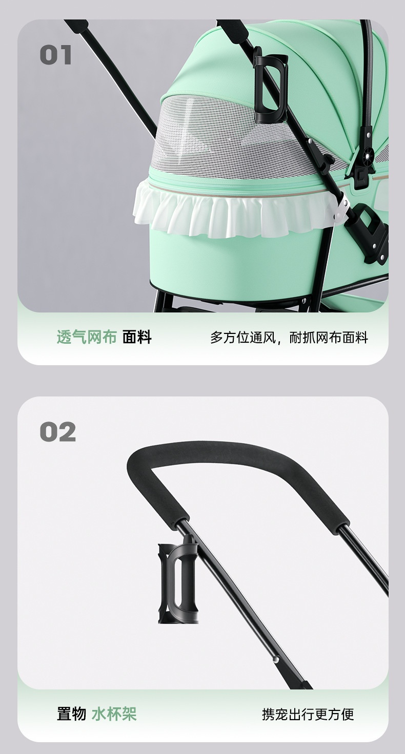 商品[国内直发] GLENVINTEN|中小型宠物推车轻便可爱花边装饰猫咪狗狗推车可分离折叠一车两用,价格¥663,第10张图片详细描述