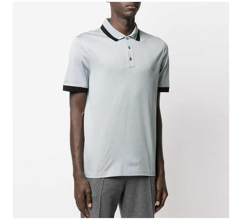 商品Salvatore Ferragamo|SALVATORE FERRAGAMO 男士浅蓝色棉质对比边饰短袖POLO衫 12-1851-723449,价格¥2040,第10张图片详细描述