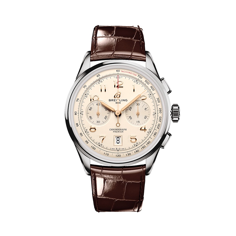 商品BREITLING|BREITLING 23新款 PREMIER系列B01男士棕色鳄鱼皮表带玫瑰金精钢自动机表盘腕表42mm,价格¥59607,第4张图片详细描述