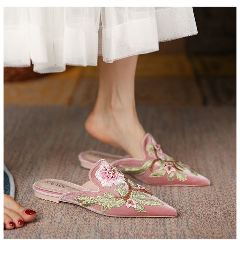 商品[国内直发] GLENVINTEN|格岚云顿2024年夏季新款女鞋尖头绣花平底包头穆勒鞋半拖外穿懒人鞋凉拖鞋,价格¥257,第7张图片详细描述