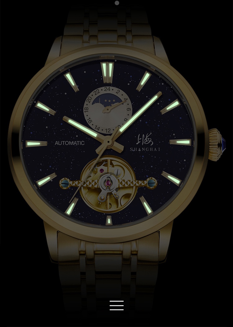 商品[国内直发] SHANGHAI WATCH|国民系列 露摆系列 深色表盘男士腕表,价格¥2989,第5张图片详细描述