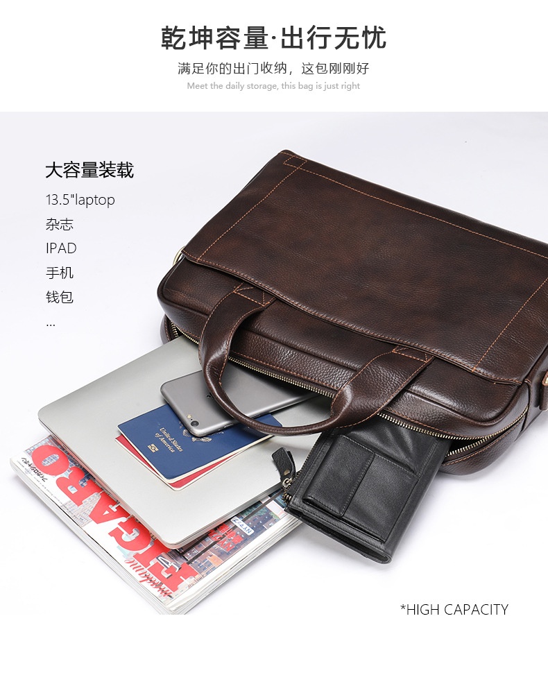 商品[国内直发] GLENVINTEN|格岚云顿男士真皮手提包头层牛皮公文包真皮手提电脑包公务包,价格¥338,第7张图片详细描述