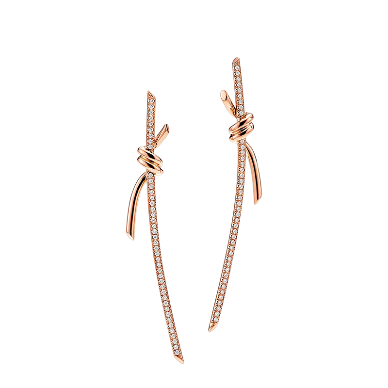 商品Tiffany & Co.|  Tiffany & Co./蒂芙尼 22春夏新款 Knot系列 18K金 玫瑰金色 镶钻绳结耳钉69526128,价格¥61695,第2张图片详细描述