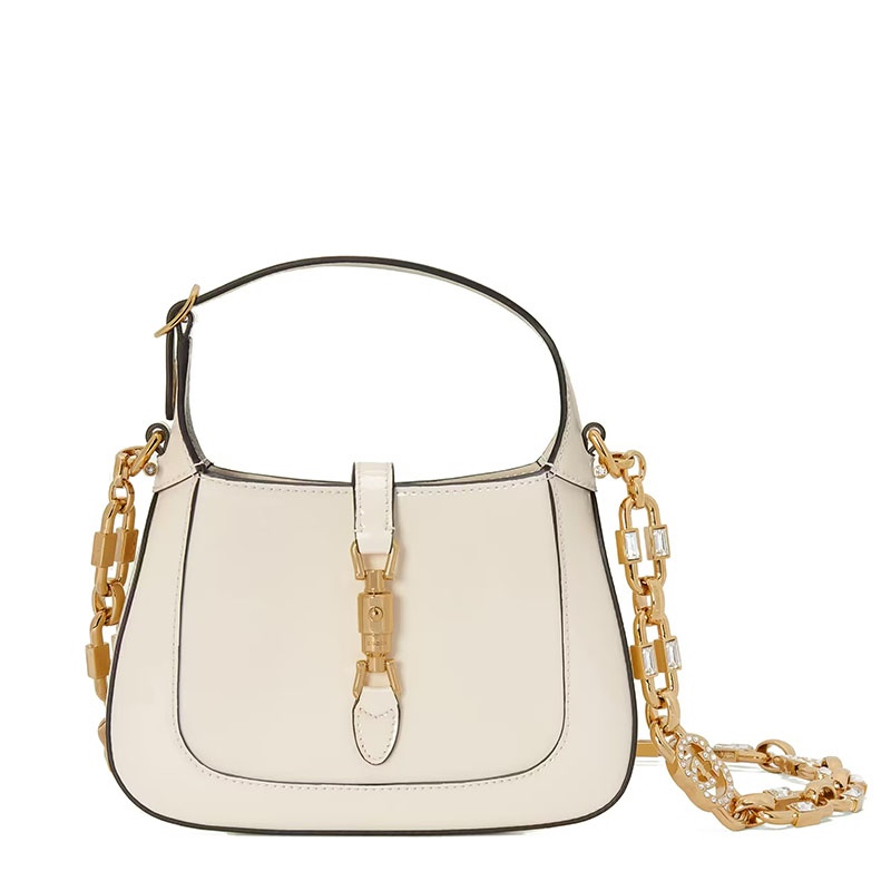 商品Gucci|GUCCI/古驰 22新款Jackie 1961系列 女士迷你白色漆皮金扣配水晶互扣式双G可拆卸链式肩带单肩斜跨手提包6996511J7CG9067,价格¥25785,第3张图片详细描述