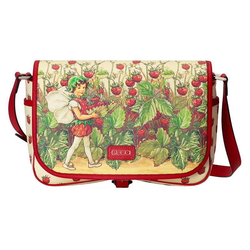 商品Gucci|GUCCI/古驰 22新款Gucci Love Parade系列 女士象牙色帆布童话树仙子印花草莓图案搭扣开合斜挎单肩包664143U6IAN8257,价格¥6594,第3张图片详细描述