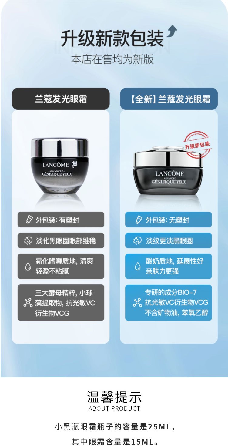 商品[国内直发] Lancôme|[新版小飞蝶]Lancome兰蔻小黑瓶发光眼霜15ml淡化细纹肌底精华凝霜紧致抗皱黑眼圈,价格¥347,第2张图片详细描述