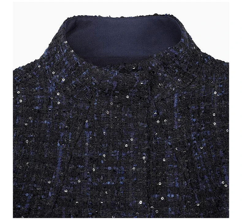 商品Emporio Armani|EMPORIO ARMANI 女式黑色小香风蓝色细节立领中长款大衣外套 3H2L80-2NWIZ-F901,价格¥3509,第6张图片详细描述