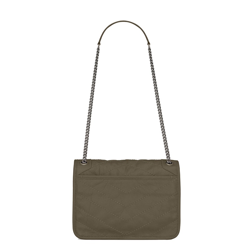 商品Yves Saint Laurent|SAINT LAURENT PARIS/圣罗兰 YSL 22春夏新款NIKI BABY系列 女士灰卡其色绗缝复古褶皱牛皮革单肩斜挎链条包,价格¥19062,第3张图片详细描述