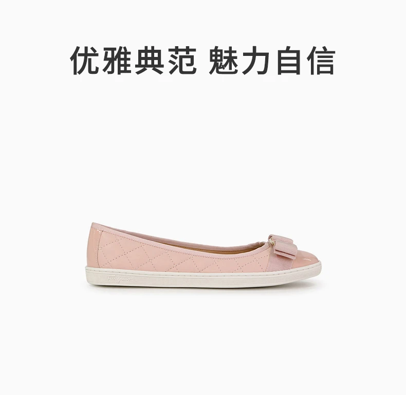 商品Salvatore Ferragamo|SALVATORE FERRAGAMO 女士粉色牛皮蝴蝶结平底船鞋 0685564,价格¥1084,第1张图片详细描述