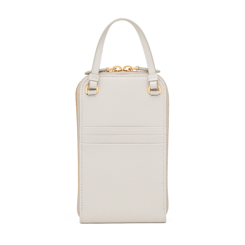 商品Prada|PRADA/普拉达 22新款 女士mini白色saffiano皮革珐琅徽标配手柄拆卸调节肩带拉链开合单肩斜挎手提包1BP027_NZV_F0K74_V_YM1,价格¥10506,第6张图片详细描述