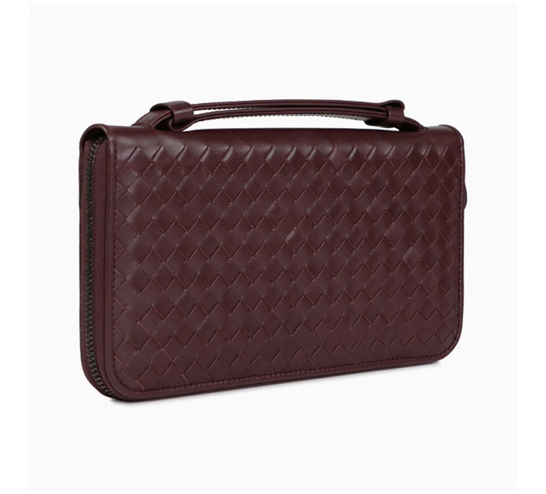 商品[国内直发] Bottega Veneta|BOTTEGA VENETA 男士红褐色编织皮革拉链长款钱包 169730-V4651-5023,价格¥2939,第5张图片详细描述