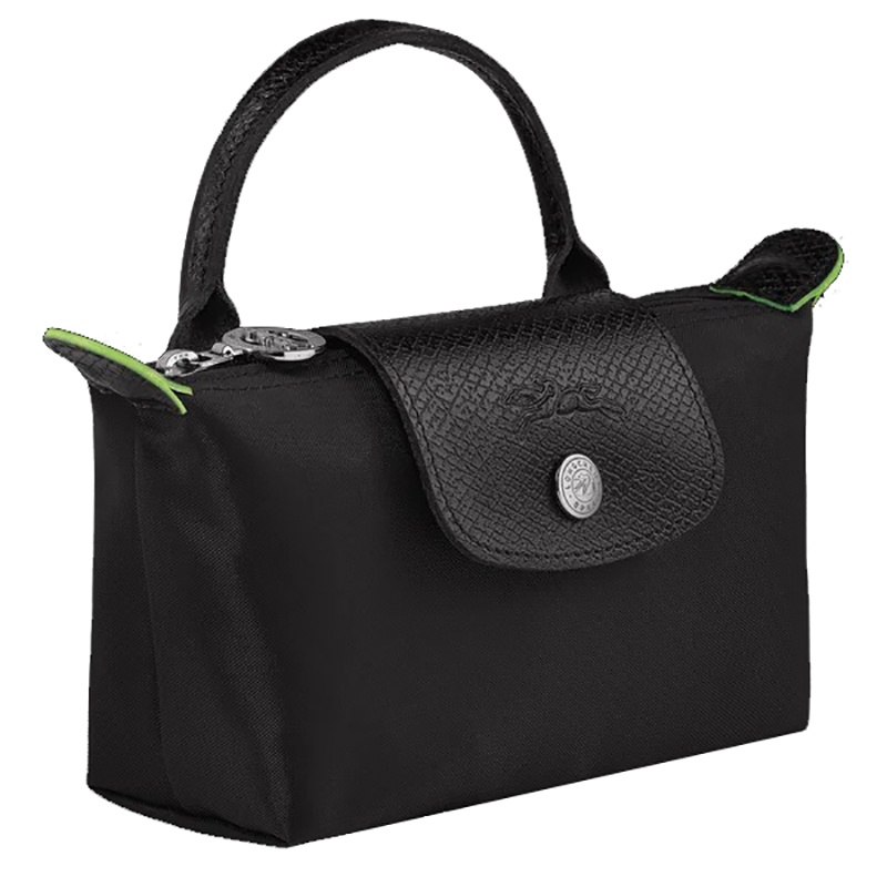 商品Longchamp|珑骧 LE PLIAGE GREEN 短柄黑色饺子包手提包 再生帆布拼牛,价格¥725,第3张图片详细描述