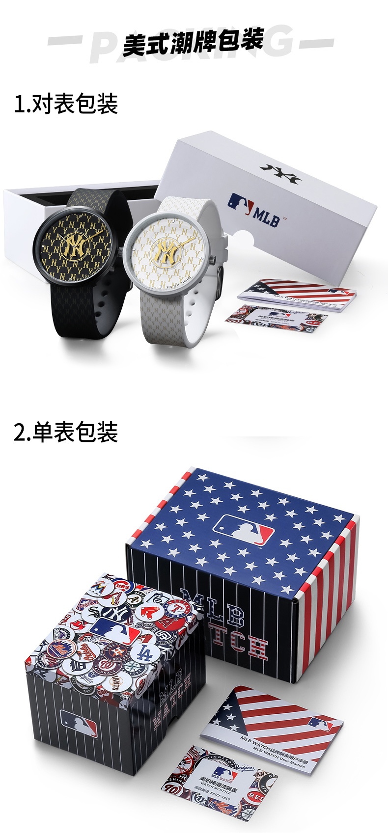 商品[国内直发] MLB|MLB美职棒 2021新款纽约街头嘻哈 时尚潮流硅胶情侣石英手表大表盘NY600,价格¥340,第10张图片详细描述