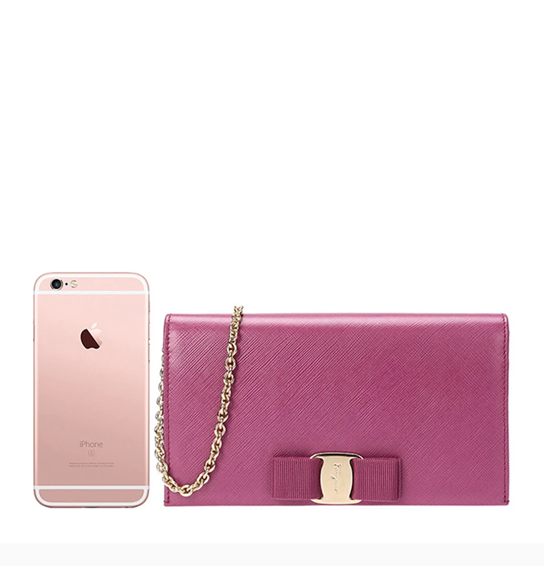 商品[国内直发] Salvatore Ferragamo|Salvatore Ferragamo 菲拉格慕 女士梅红色牛皮蝴蝶结单肩斜挎包 22-B850-0656958,价格¥3780,第8张图片详细描述