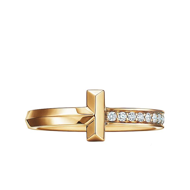 商品Tiffany & Co.|  Tiffany & Co./蒂芙尼 22春夏新款T系列 18K金黄金单侧镶嵌钻石戒指GRP11527,价格¥20428,第4张图片详细描述