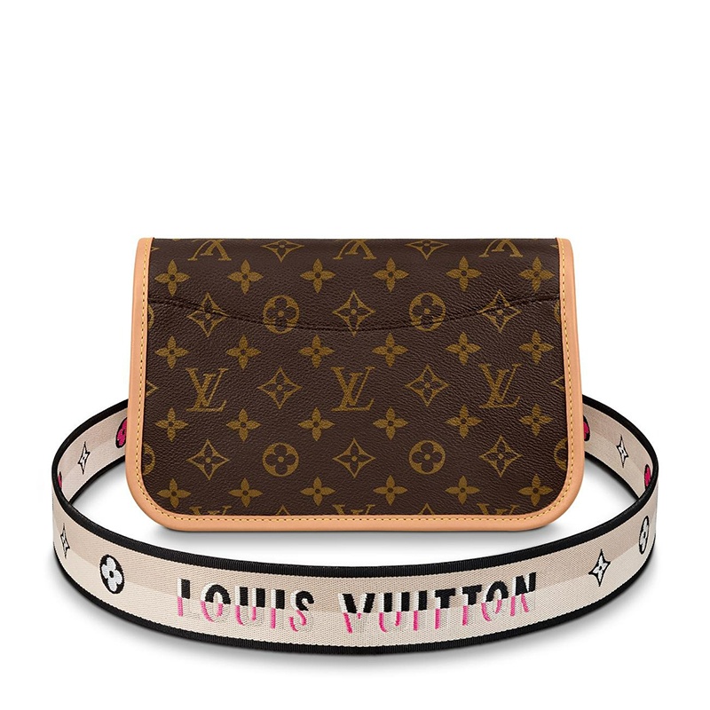 商品Louis Vuitton|【预售三周】路易威登 22春夏DIANE系列 女士棕色/金色老花印花帆布做旧牛皮革饰边金扣配可拆卸印花织物肩带单肩斜跨多功能手提法棍包M45985,价格¥17351,第3张图片详细描述