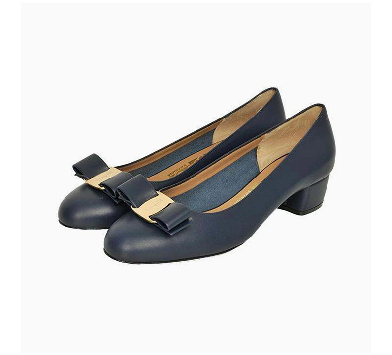 商品Salvatore Ferragamo|SALVATORE FERRAGAMO 女士深蓝色牛皮蝴蝶结装饰低跟船鞋 01-B221-574010,价格¥2479,第8张图片详细描述
