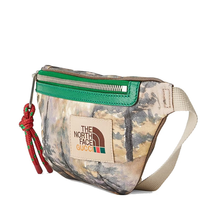 商品Gucci|GUCCI/古驰 The North Face联名系列 男士森林印花多��色再生尼龙绿色皮革细节斜跨腰包650299UIMBN3198,价格¥6605,第5张图片详细描述