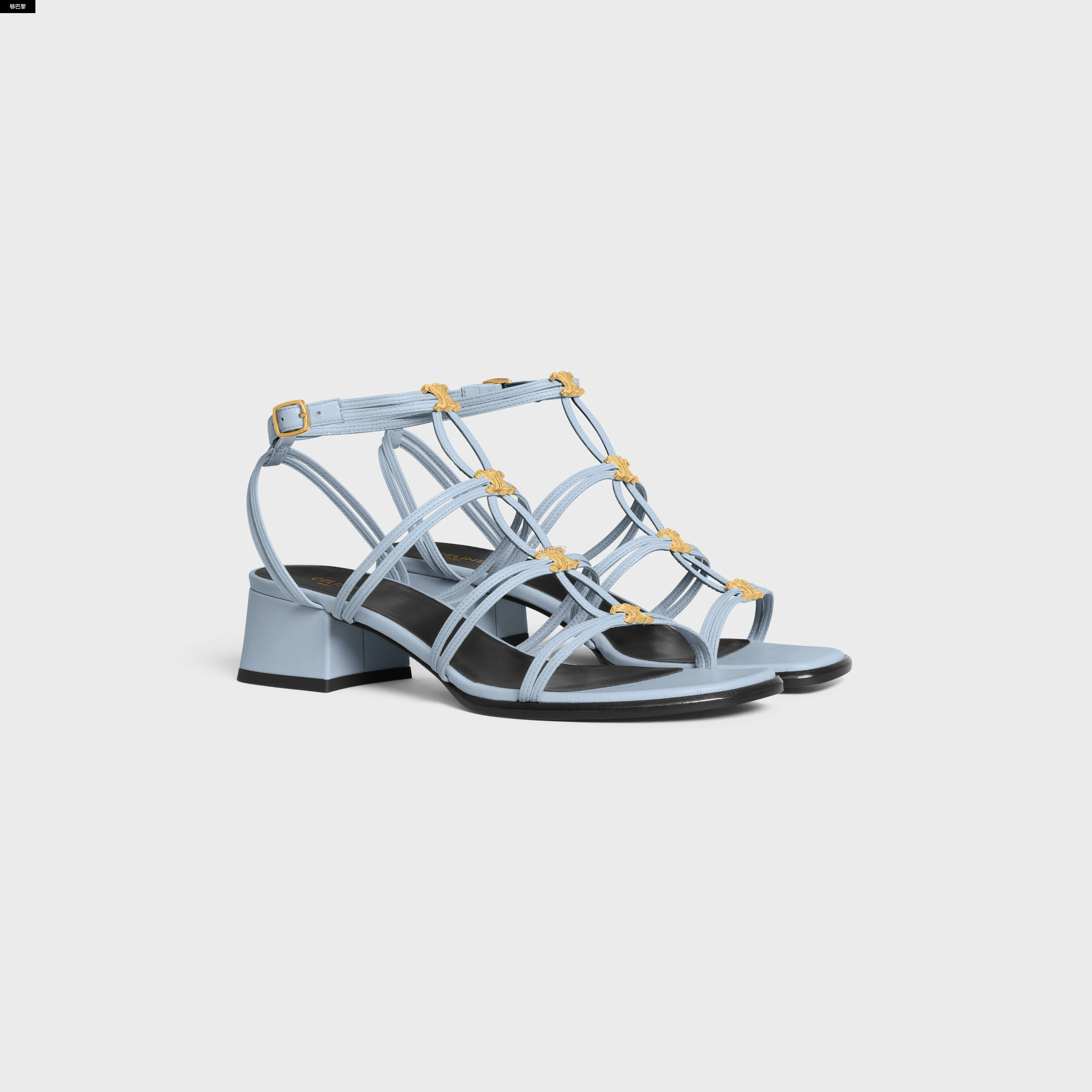 商品Celine|【预售】 赛琳 25春夏 女士 中跟凉鞋 CELINE CLEMENCE MULTI TRIOMPHE SANDALE EN EN CUIR D'AGNEAU 361233958C.08GL ,价格¥9327,第4张图片详细描述