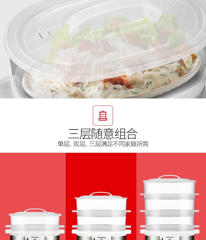 商品Morphy Richards|英国摩飞 三层电蒸笼 MR1148 多层蒸汽电蒸锅蒸菜器,价格¥481,第5张图片详细描述