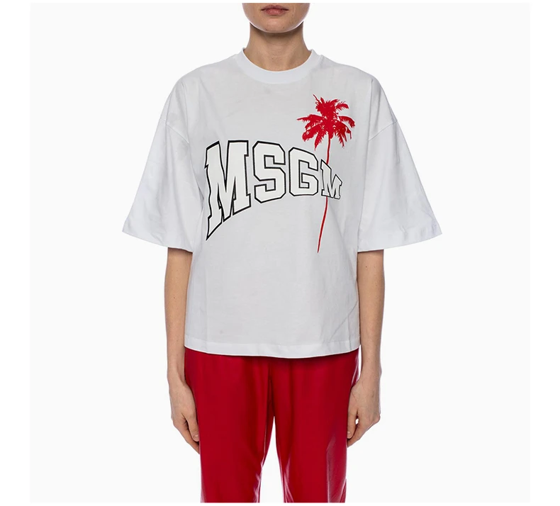 商品MSGM|MSGM 女士白色棉质字母LOGO红色图案印花圆领短袖T恤 MDM164-298-01,价格¥620,第5张图片详细描述
