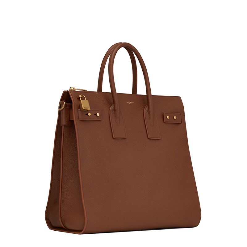 商品Yves Saint Laurent|SAINT LAURENT PARIS/圣罗兰 YSL 22春夏新款SAC DE JOUR系列 男士焦糖棕色粒面皮革金锁金扣竖款单肩手��提托特包,价格¥19196,第5张图片详细描述