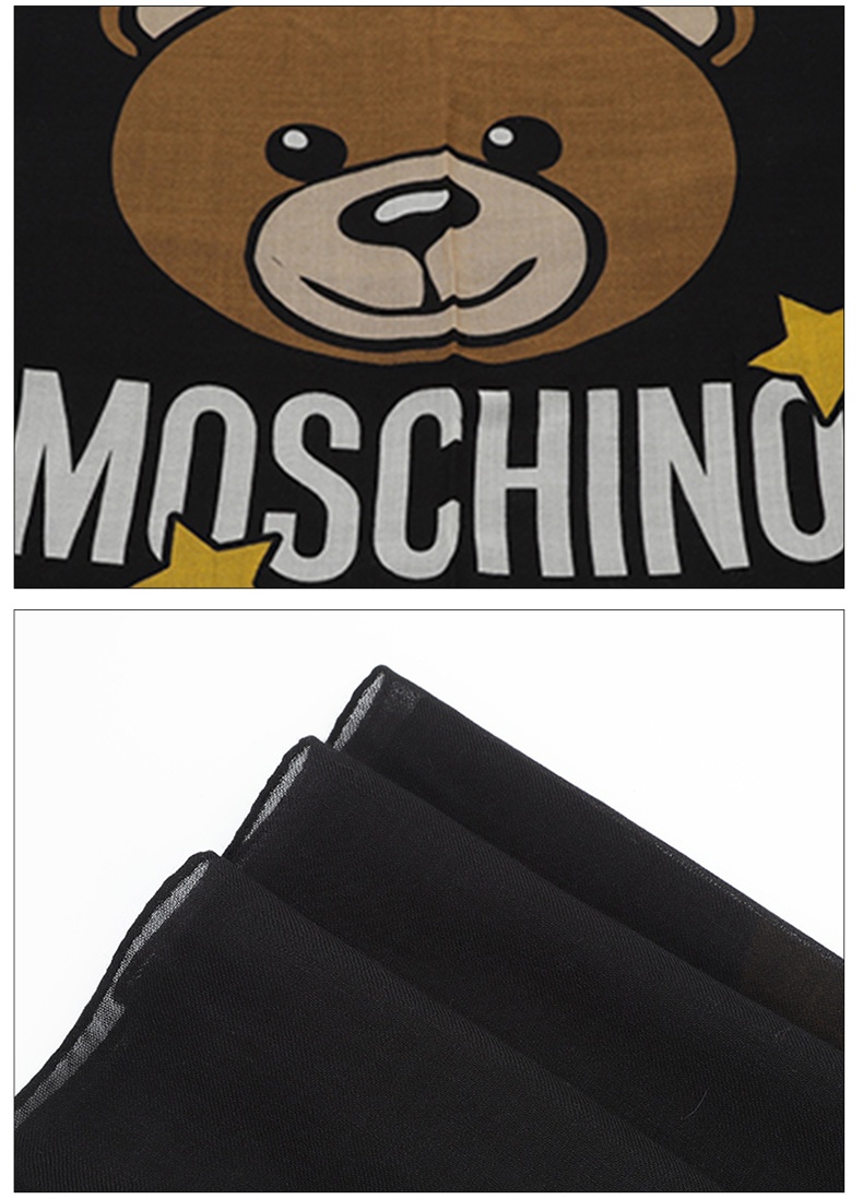 商品[国内直发] 【春节不打烊，国内现货速发】 Moschino|莫斯奇诺女士黑色小熊头像logo款羊毛围巾,价格¥665,第4张图片详细描述