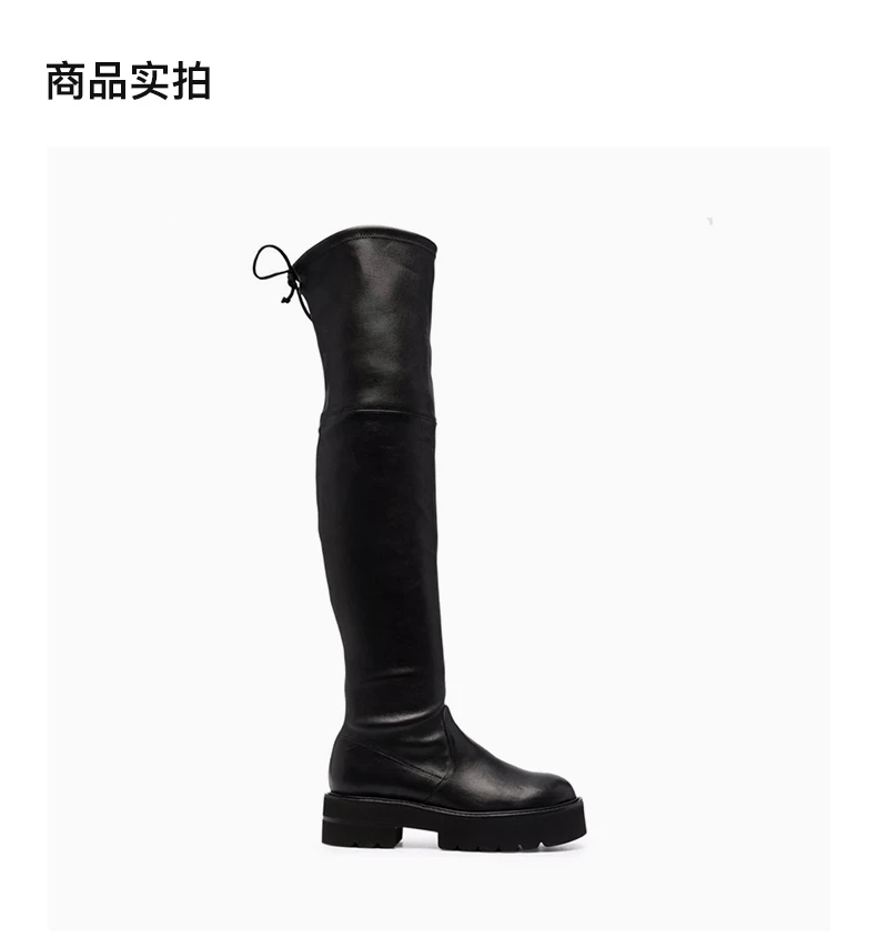 商品Stuart Weitzman|STUART WEITZMAN 女士黑色小羊皮系带过膝靴  LOWLAND-ULTRALNAPPA-BLACK,价格¥3685,第3张图片详细描述