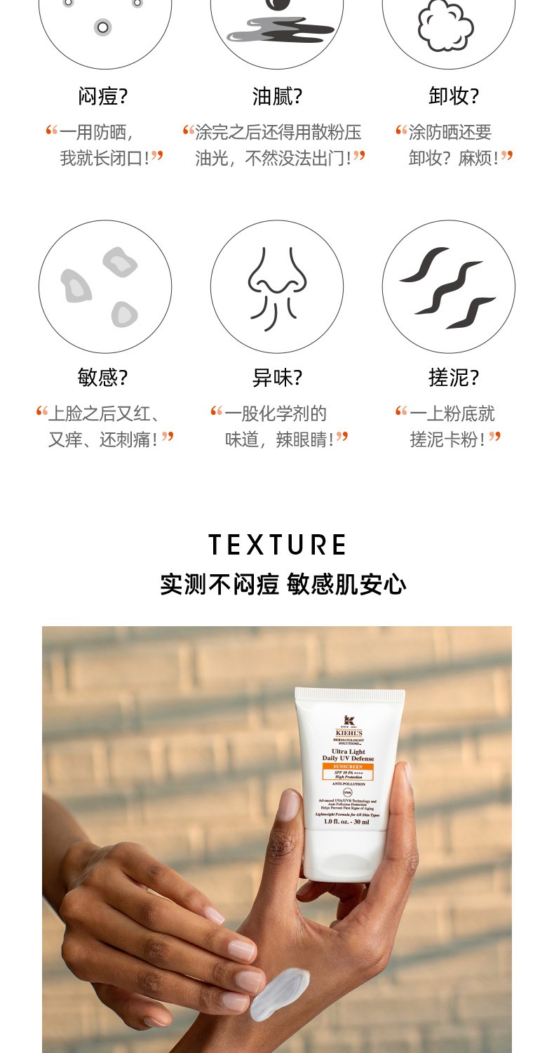 商品[国内直发] Kiehl's|科颜氏 柔润防晒隔离乳SPF50/PA++++ 60ml,价格¥225,第2张图片详细描述