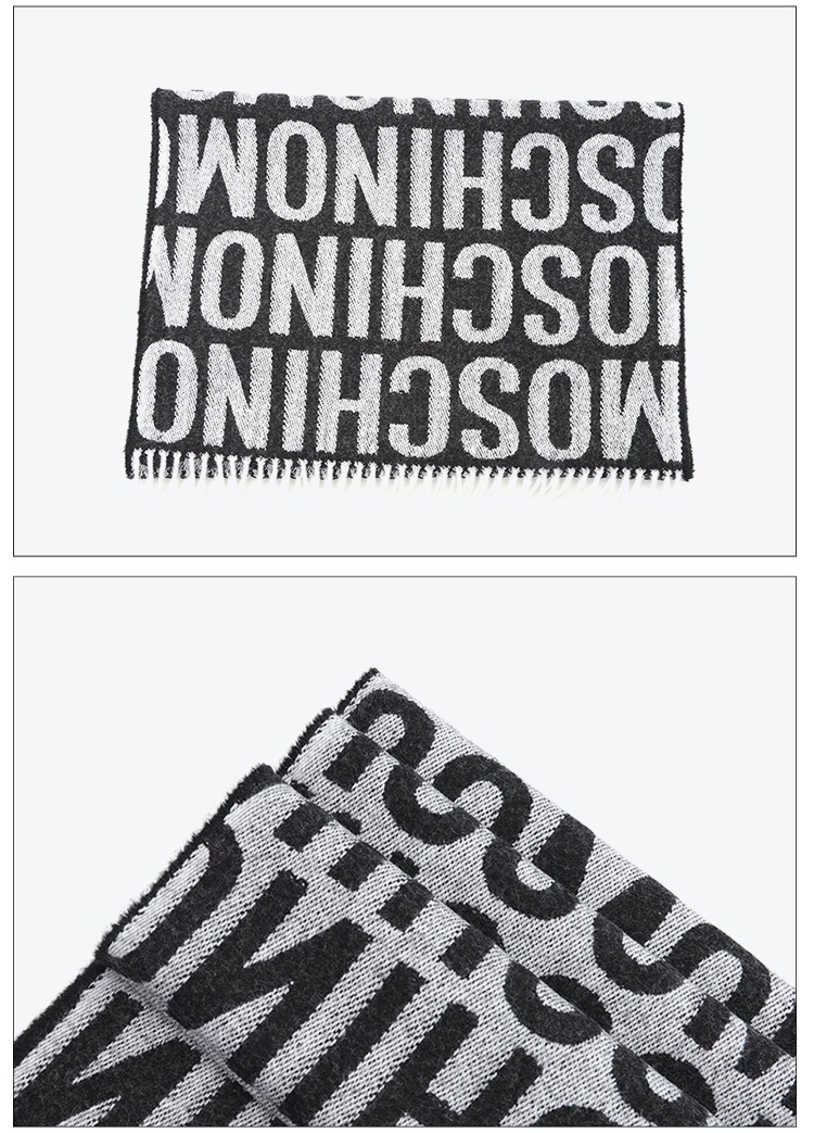 商品[国内直发] Moschino|MOSCHINO/莫斯奇诺 男女同款 黑色logo图案羊毛围巾生日节日礼物50152M5415 001,价格¥544详情, 第5张图片描述