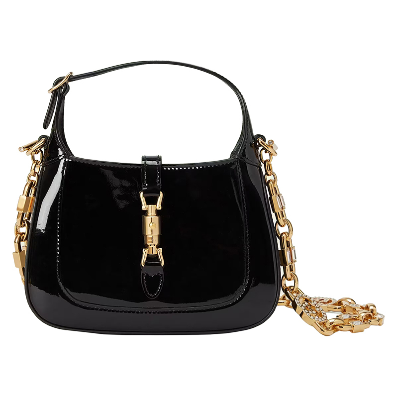 商品Gucci|GUCCI/古驰 22新款 Jackie 1961系列 女士mini黑色漆皮金色饰面拆卸肩带单肩手提斜挎包6996511J7CG1081,价格¥24488,第5张图片详细描述