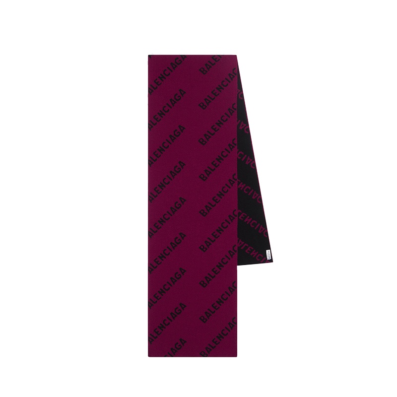 商品Balenciaga|Balenciaga/巴黎世家 新款 男女同款紫色和黑色纯羊毛针织Allover Logo徽标围巾,价格¥3868,第4张图片详细描述