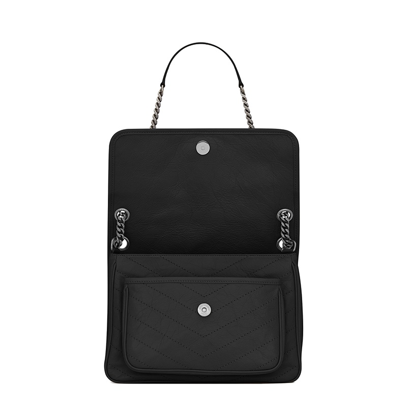 商品Yves Saint Laurent|SAINT-LAURENT PARIS/圣罗兰 YSL 新款 NIKI系列 女士中号黑色复古褶皱小牛皮翻盖徽标按扣单肩斜挎包6331580EN041000,价格¥21023,第5张图片详细描述