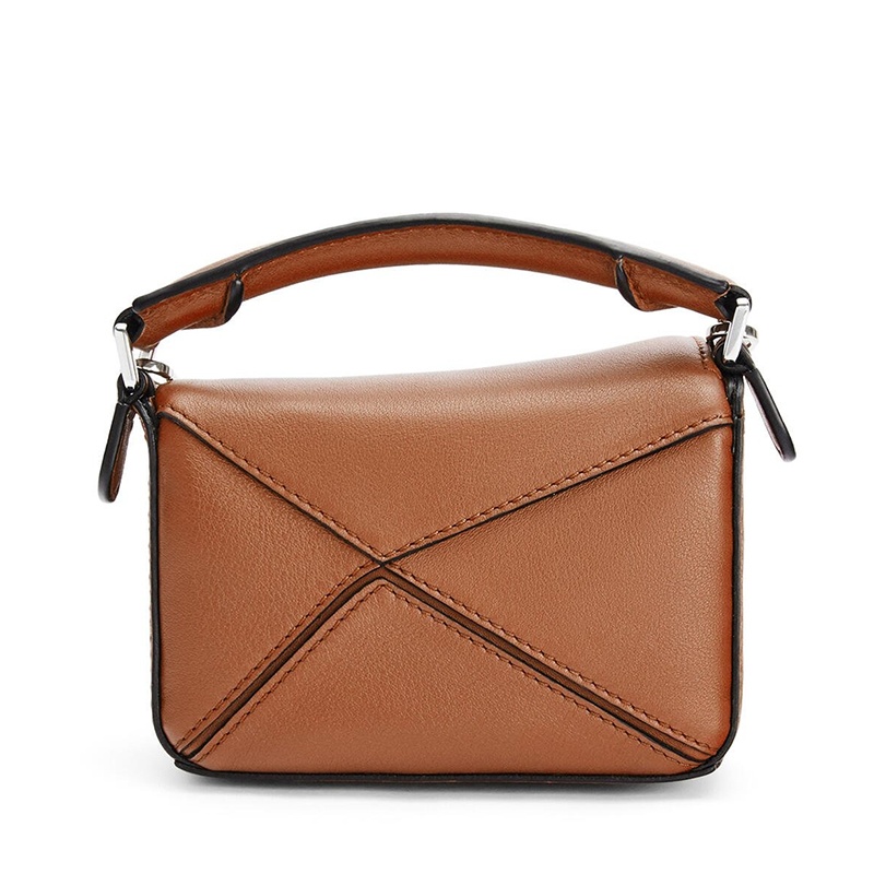 商品Loewe|【包税】LOEWE/罗意威 21早春新款Nano Puzzle系列 女士棕褐色经典小牛皮银链单肩斜挎拼图包0010531689,价格¥8694,第4张图片详细描述
