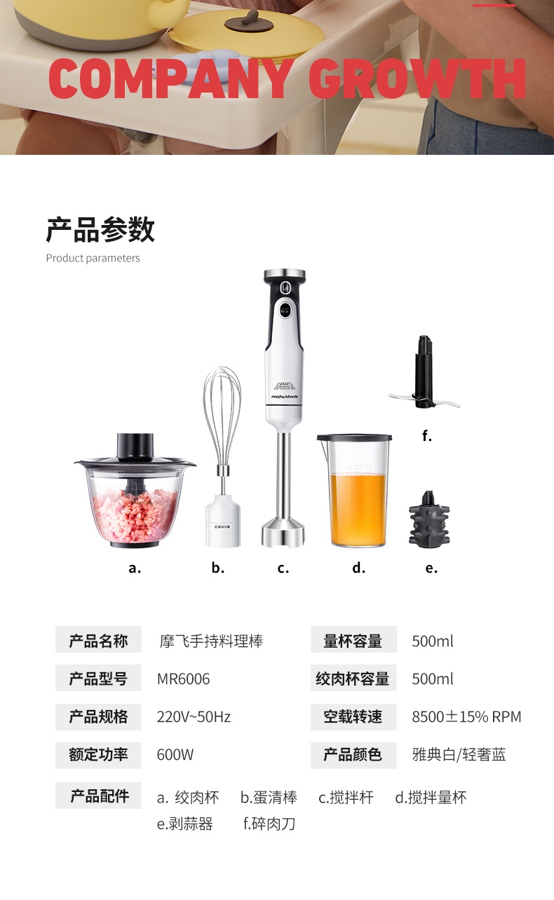 商品[国内直发] Morphy Richards|料理棒婴儿宝宝辅食机MR6006电动小型手持式家用搅拌器料理机,价格¥356,第21张图片详细描述