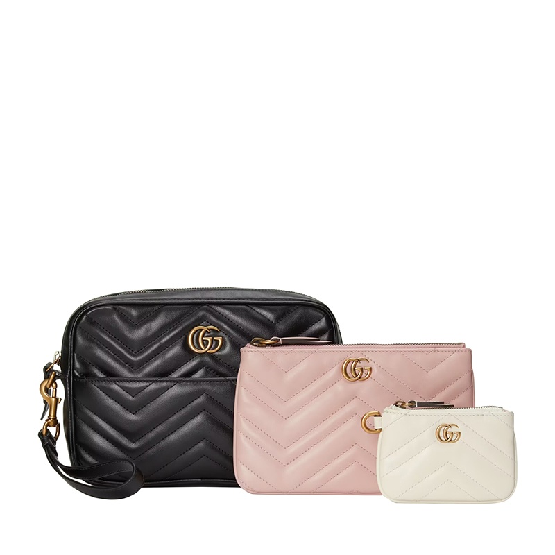 商品Gucci|GUCCI/古驰 22新款 女士黑/白/粉色V型绗缝皮革金扣金链三包合一多功能单肩手拿链条包,价格¥13093,第3张图片详细描述