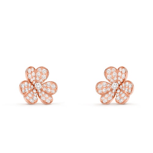 商品Van Cleef & Arpels| Van Cleef & Arpels/梵克雅宝 Frivole系列 小号款18K金玫瑰金镶嵌88颗钻石三叶草耳钉VCARP7RM00,价格¥142417,第2张图片详细描述