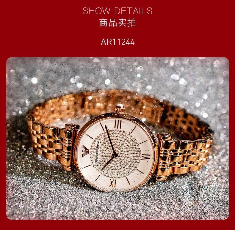商品[国内直发] Emporio Armani|Armani阿玛尼满天星手表女款气质轻奢摩天轮玫瑰金石英女表AR1909,价格¥1268,第4张图片详细描述