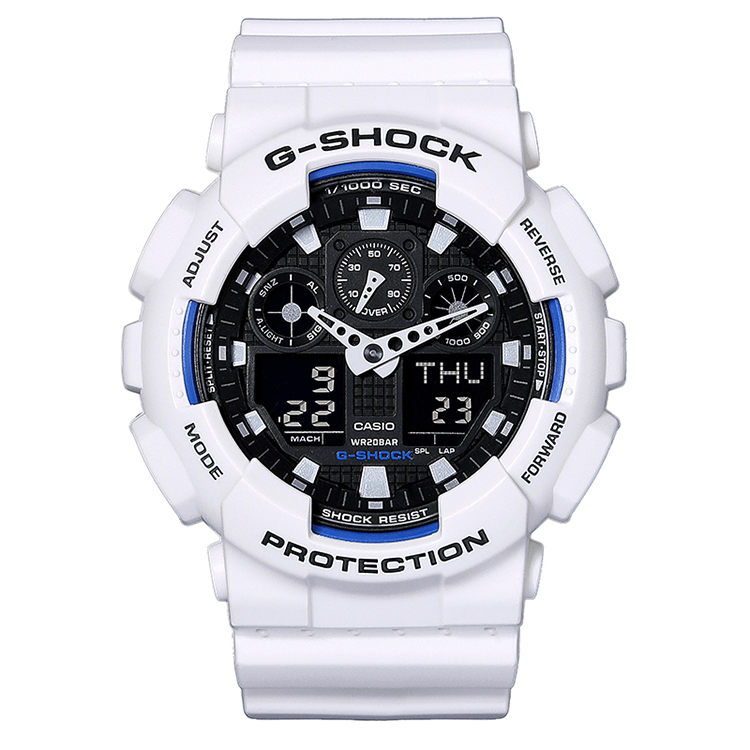 商品Casio|卡西欧（CASIO）手表 G-SHOCK系列自动背光迷彩风限量大表盘时尚电子双显防水男表 GA-100B-7A-白色-GA-100B-7A,价格¥914,第3张图片详细描述