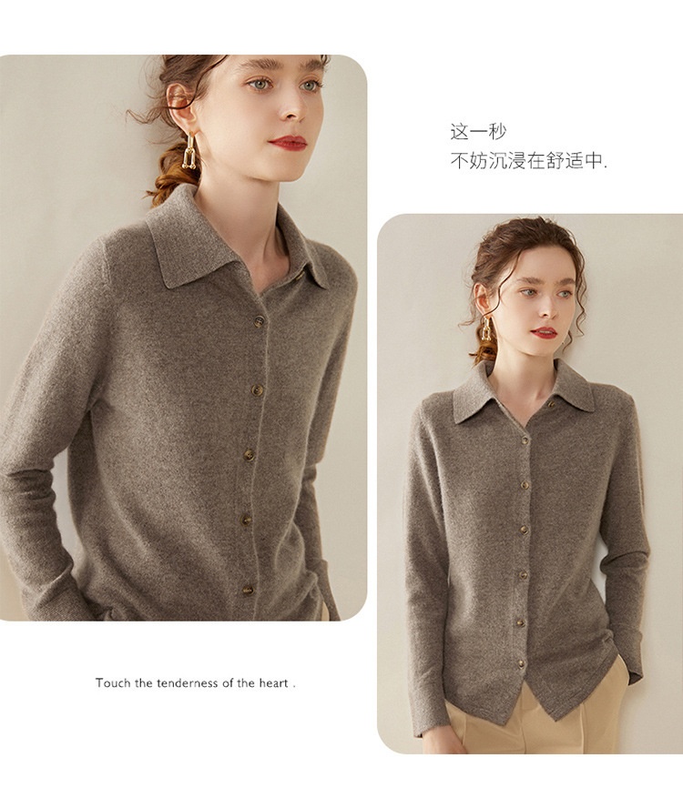 商品[国内直发] GLENVINTEN|格岚云顿英国品牌POLO领针织羊绒衬衫女修身显瘦羊绒开衫23秋冬新款女士气质打底衫,价格¥526,第24张图片详细描述