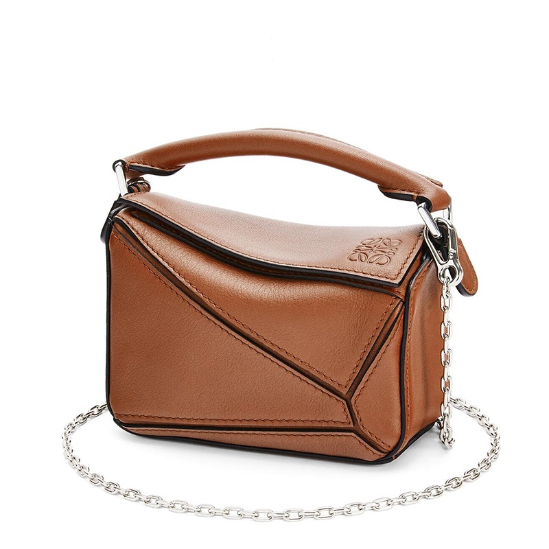 商品Loewe|【包税】LOEWE/罗意威 21早春新款Nano Puzzle系列 女士棕褐色经典小牛皮银链单肩斜挎拼图包0010531689,价格¥8694,第5张图片详细描述