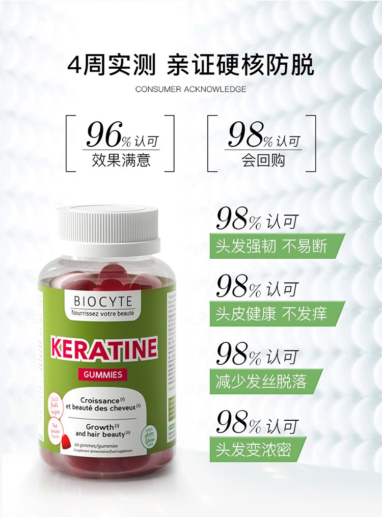 商品Biocyte|碧维斯角蛋白生发软糖60粒 增发密发,价格¥223,第6张图片详细描述