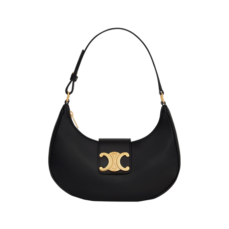 商品Celine|赛琳 23新款 AVA TRIOMPHE女士黑色小牛皮金属饰面腋下包 114493DGQ.38NO,价格¥15540,第2张图片详细描述